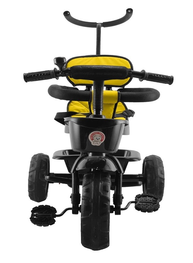 JoyRide Learn-to-Ride Trike on 3 Wheels with Safety Harness, Non-Slip Pedal,Storage Basket and Removable Parent Handle (Yellow) - Image 2